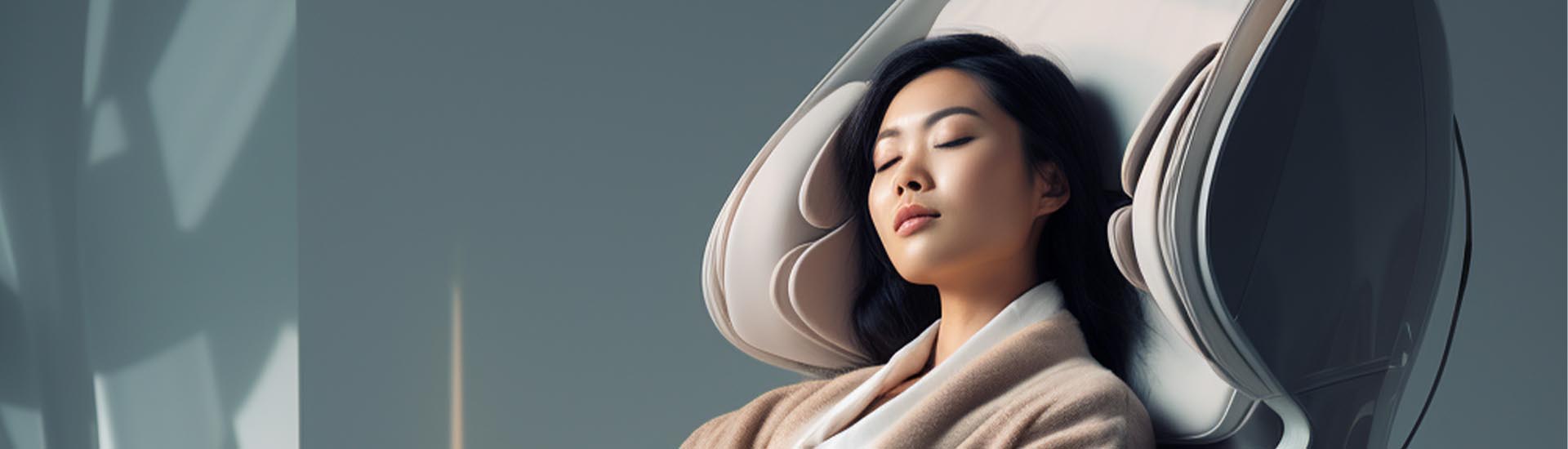 An image of a woman resting on a massage chair