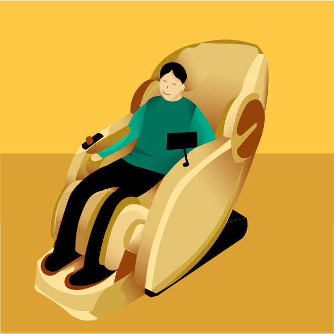 An illustration that shows an user enjoying a massage chair