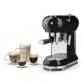 Smeg 50's Retro Style Aesthetic Espresso black with coffee