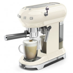 Smeg 50's Retro Style Aesthetic Espresso white with coffee
