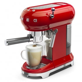 Smeg 50's Retro Style Aesthetic Espresso red with coffee