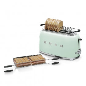 Smeg 50's Retro Style Aesthetic 4x2 Slice Toaster pastel green with toast