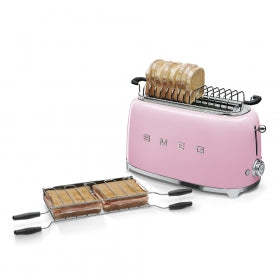 Smeg 50's Retro Style Aesthetic 4x2 Slice Toaster pink with toast