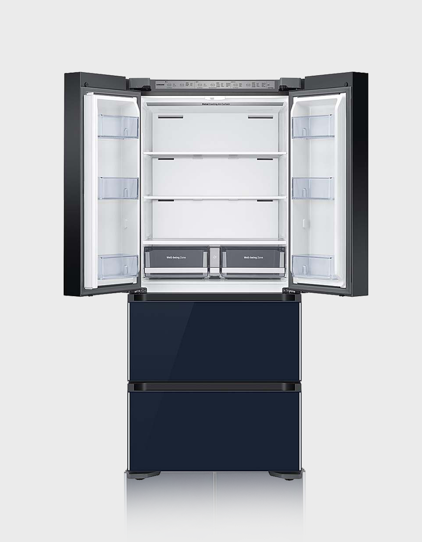 samsung bespoke kimchi refrigerator navy blue white open